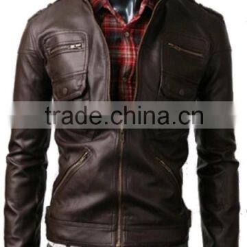 MENS SLIMFIT BIKER GENUINE LEATHER JACKET BROWN COLOUR