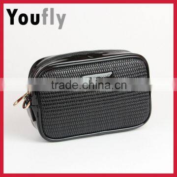 Factory promotional woven patterm travel pu cosmetic bag