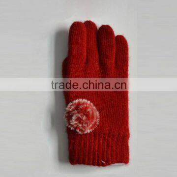 Sheep skin red acrylic Knitted Gloves with short fur