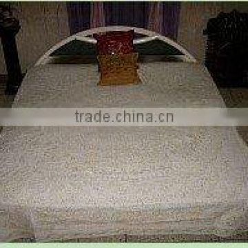 White Hand Embroidery goldan thread sequins work Bedspreads india