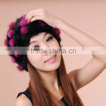 Knitting mink winter fur ball hat for lady