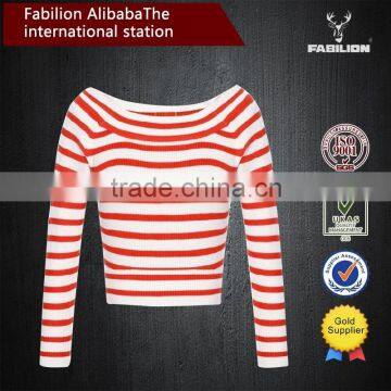2015 New Spring Horizontal Collar Striped Bottoming Sweaters Female New Design Sweaters photo-3