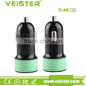 Veister High Quality Full Aluminium 5v 2.4asingle Usb Car Charger Dc12-24v