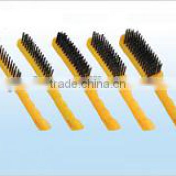 yellow handle eco-friendly long plastic handle steel wire brush