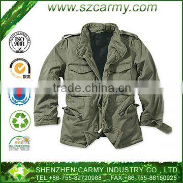 65% polyester 35% cotton olive military jacket, heavy washed jacket