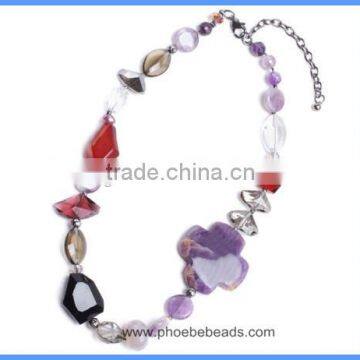 Wholesale Multi-color Glass Acrylic And Agate Cross Beads Gemstone Jewelry Fancy Necklace For Women GN-M001 photo-3