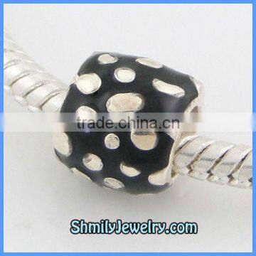 Wholesale 925 Silver Black Enamel Beads With Dots BES49