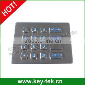 16 Keys Vandal Proof IP65 Metal Kiosk Illuminated Numeric Keypad photo-3