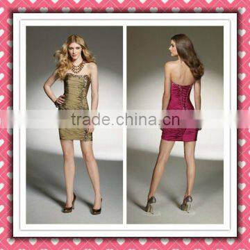 2012 New Arrival Modern Hot Sale Sheath Taffeta Beaded Cocktail Dress Girl Party Dress MLC-134