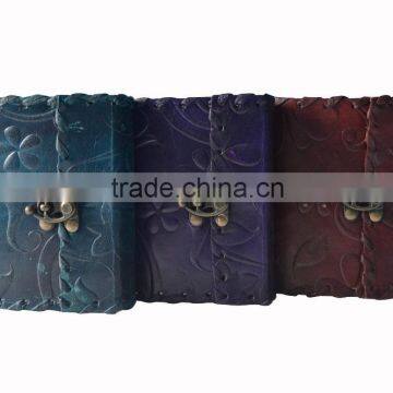 Metal Lock Flower Design Embossed Leather Journal For Use In Notebook Personal Diary