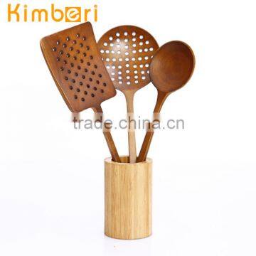 high quality acacia wood utensil set with wooden holder