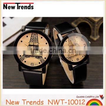 Fashion Eiffel Tower Cheap Leather Wrist Couples Watch