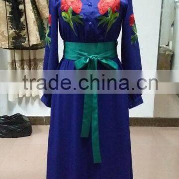 New Design Lady Chiffon Embroidery Elegant Long Sleeve dress