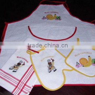 QX6066 All Cotton Waffle Embroidery Kitchen Apron Set