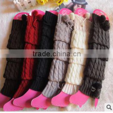 Knitted Lace Leg Warmers with balls for women,manufacturer of knitted leg warmers