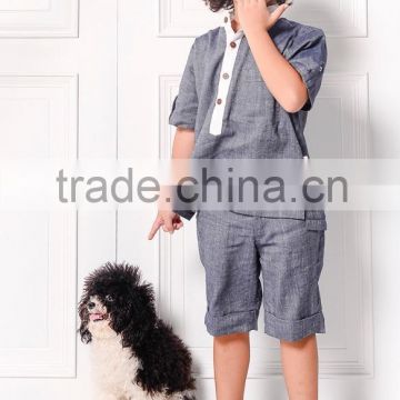 Short sleeve Mix color Linen Shirts Set Boys