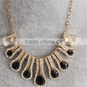 Women Charming Black Water Drop Pendant Necklace Gold Plated Crystal Necklace photo-3