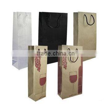 customized brown white kraft paper bottle bag , wine bottle shopping and packing