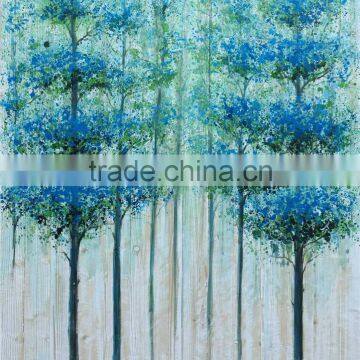 Blue Trees Woodland Modren High Quality Landscape Handmade Art Wall Paintings on board Oil Painting