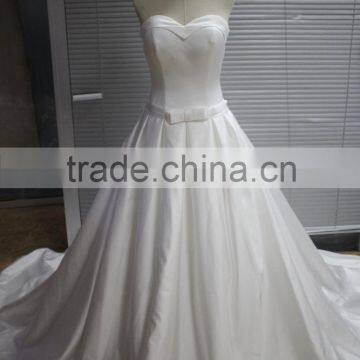 AR-31 Simple Generous Elegant A-Line vestidos de noiva Long Sweetheart Chapel Bow Sash Sliver Satin Wedding Dress 2016