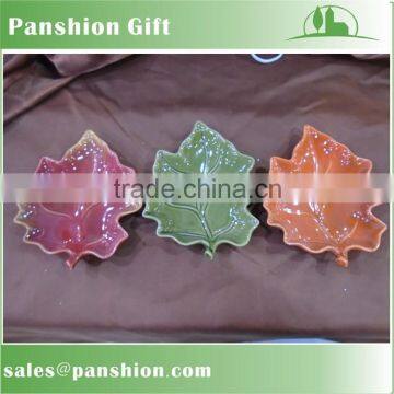 Flambe glazed ceramic maple leaf shaped plate