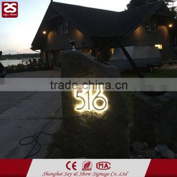 High brightness backlit stainless steel light up letter led house door number sign