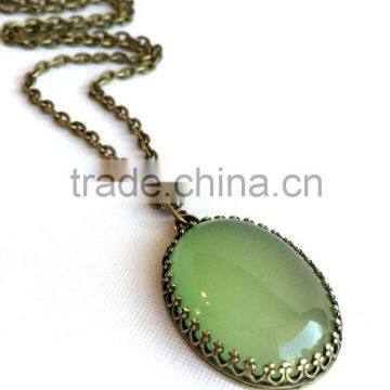 Green Chalcedony Gemstone sterling silver pendant