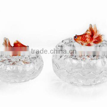 RORO gold fish enamel crystal glass candy jar