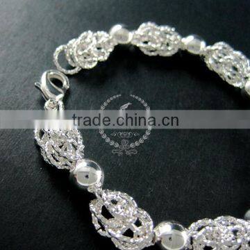 20cm Silver Plated Brass Faceted Round Beads Link Fashion DIY Bracelet Supplies 1900070 photo-2
