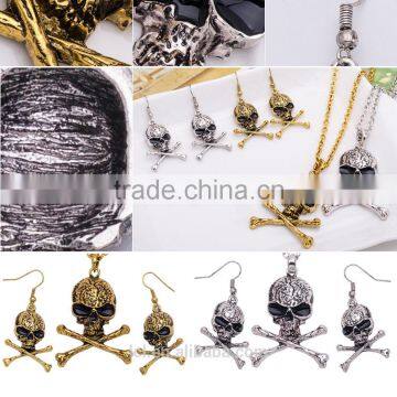 Hiphop imitation jewelry halloween necklace punk skull pendant statment necklace & earrings fashion imitation jewelry set