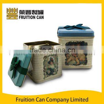 Candy tin with ribbon on lid for cookie tin, decorative tin, tea tin, coffee tin, biscuits tin