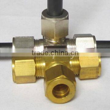 Threaded type brass or stainless steel SS T connectors with ferrule set