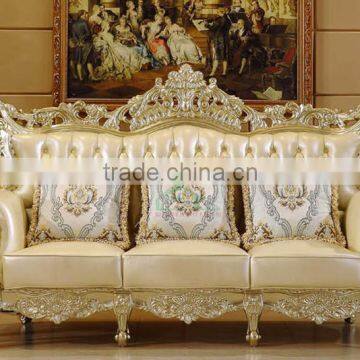 Graceful New Classic Living Room Sofa Solid Wood Carving Champagne Goldfoil Genuine Leather Sofa Set photo-4
