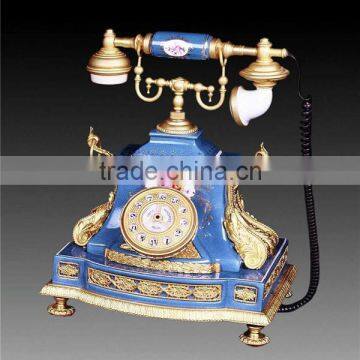 Antique Curio Ceramic Telephone Table Clock, Gold Plated Brass Footed Desk Clock, Collectable Home Decorative Table Clock photo-3