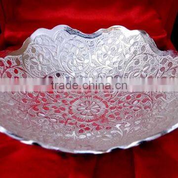 New design and attractive promotional gift, corporate gift item silver plated brass bowl