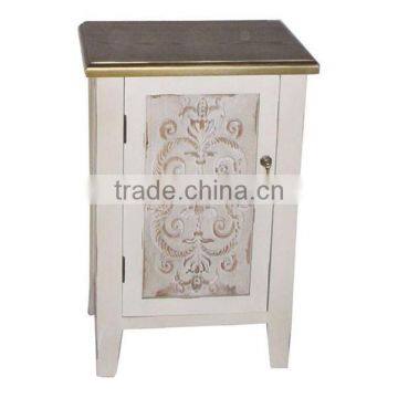 Wooden Distressed White Bedside Cabinet