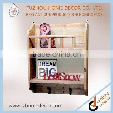 Living Room Book Shelf With Sandal or Rustic Wood Color and Metal Hook for Wall Decoration