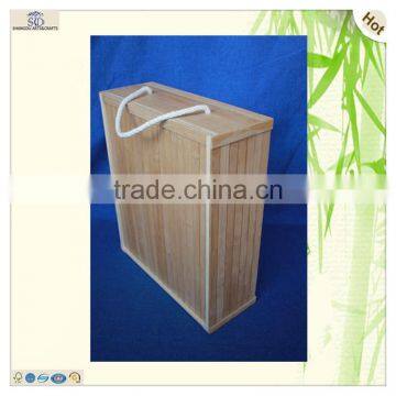 Factory Price String Handle 3 Bottles Bamboo Wooden Crate Box photo-2