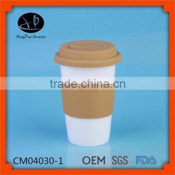 Ceramic Cups with silicone sleeve,coffee cups with lid,Coffee Tea Thermal Insulation Gifts