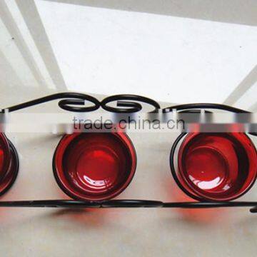 RH-4566 Christmas Reindeer Sleigh Metal Candle Holder With 3 Red Glass Candle Holder photo-4