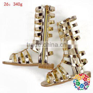 Latest Fashion Girls Shiny Gold Summer Shoes Kids High Flat Sandal Shoes
