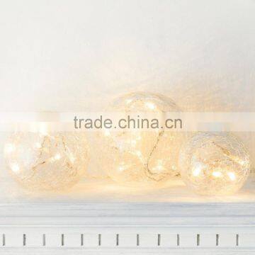 Set of 3 Battery Operated Crackled Glass Warm White Christmas LED Fairy Light Balls photo-3