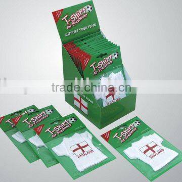 T-shirt air freshener, England t shirt with country flag logo printed, with customized scent and packaging card