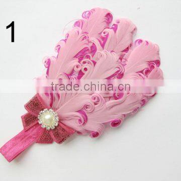 Curly Feather With Pearl Bead Rhinestone for Kids Hair Accessories photo-3