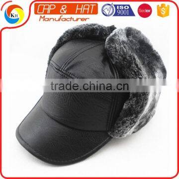 PU Leather Wind Earflap Baseball Cap And Faux Fur Sport Cap