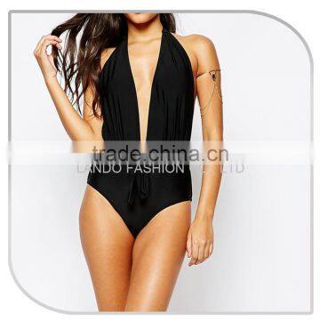 2016 Plunge Halter Neck Colour Block Swimsuit for Beautiful Women Sexy One Piece Bathing Suits photo-3