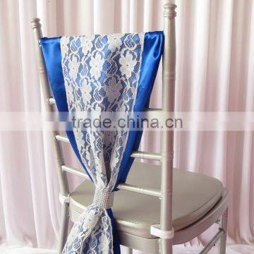 50PCS A Lot 32cm*200cm White Hard Yarn Lace & Royal Bule Satin Sash With Plastic Shinny Buckle For Wedding Use photo-2