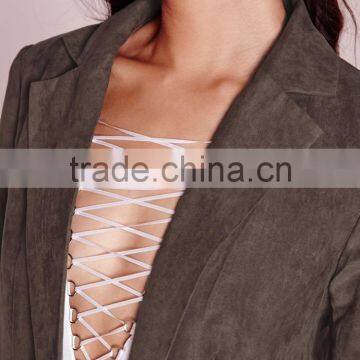 New Arrival Lady Khaki Faux Suede Office Uniform Blazer photo-5
