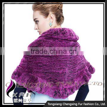 CX-B-128A China Supplier Knitted Rabbit Fur Women's Shawl/ Poncho photo-2