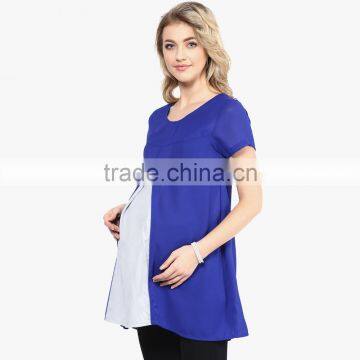 Blue Short Sleeve Tops Maternity Dresses for Office Lady photo-4